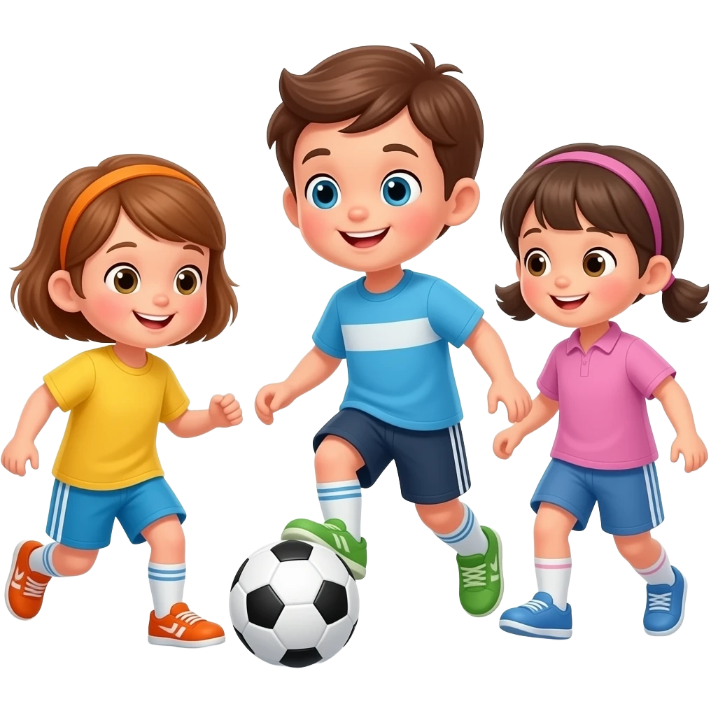 Plusieurs jeunes de 4 ans qui jouent au ballon de soccer emoji