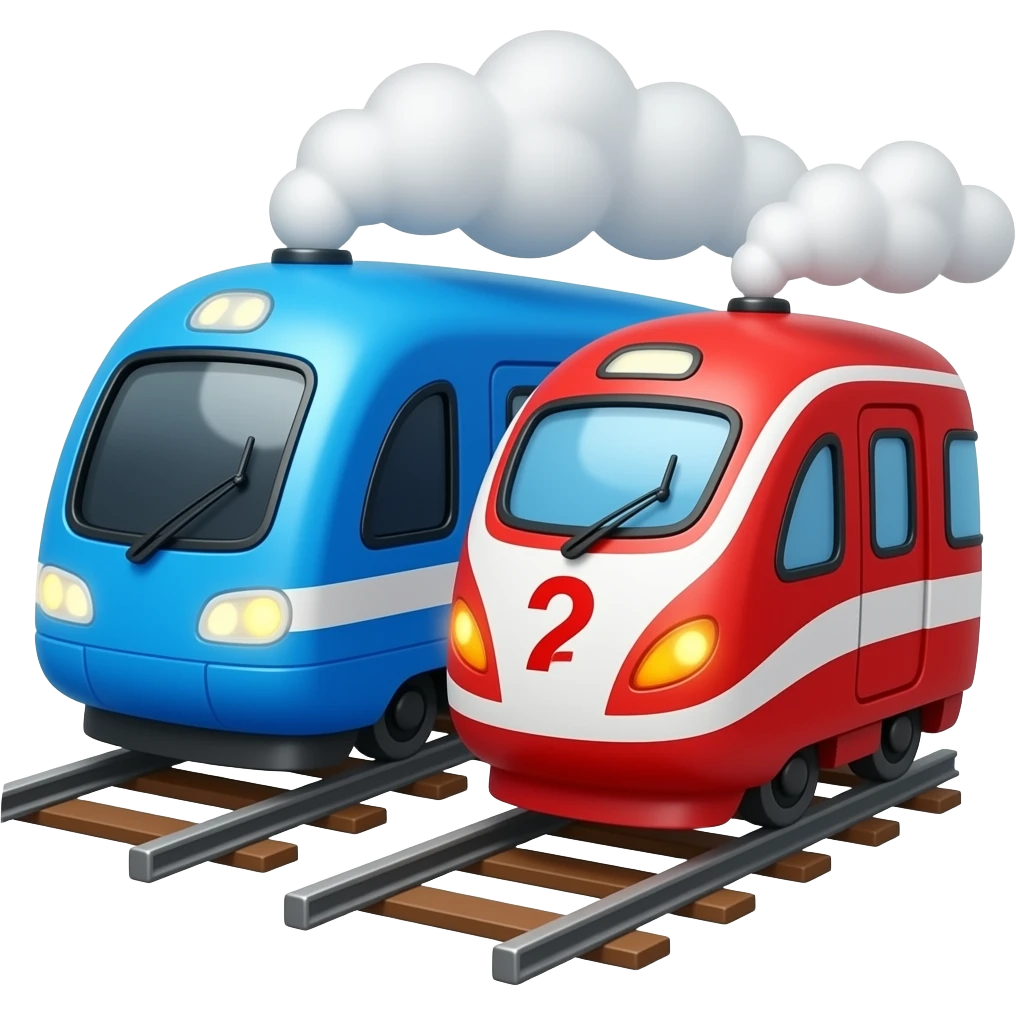 An icon showing memoji-style 2 blue and red passenger trains emoji