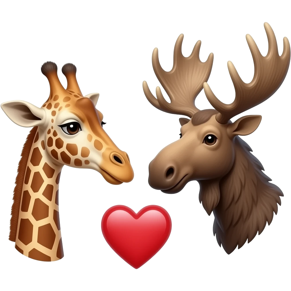 Giraffenkopf und Elchkopf schauen sich an und ein herz emoji
