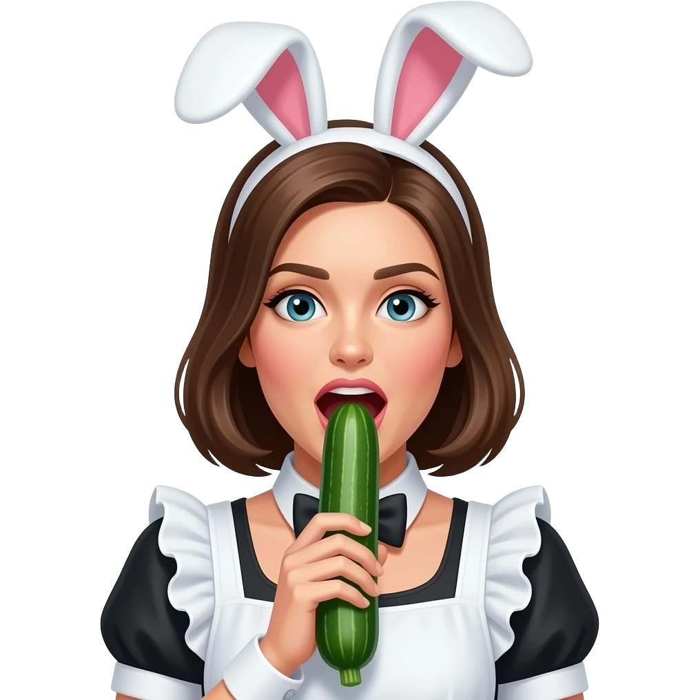 女人穿着兔女郎装扮 嘴巴大张 竖着塞着茄子 emoji