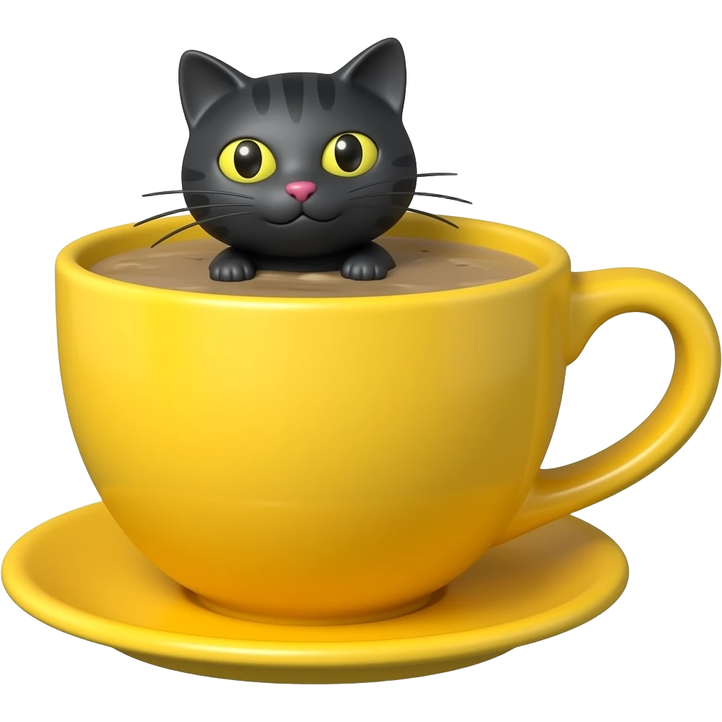 Cofee cup yellow with black cat emoji