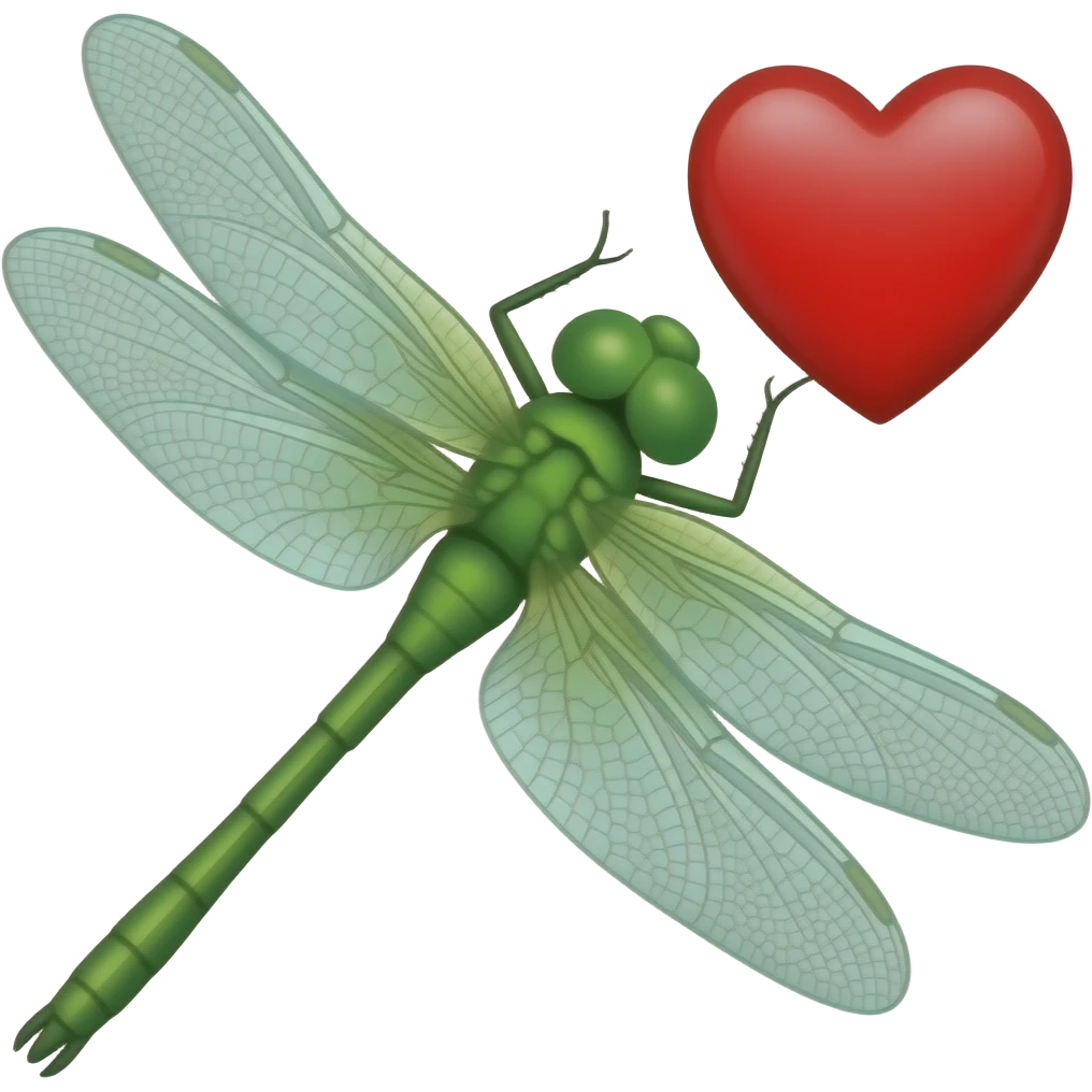 Quiero una libélula verde con un corazón rojo a lado emoji