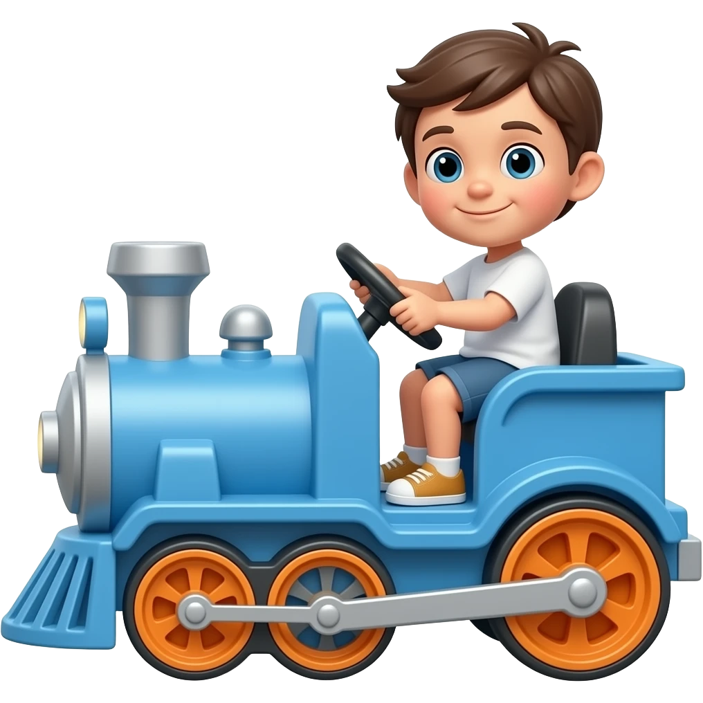A child driving a blue toy train emoji style emoji