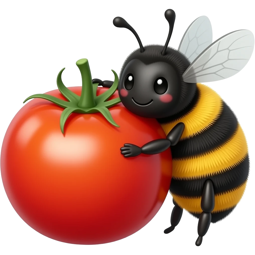 adorable bumblebee hugging a big cherry tomato emoji