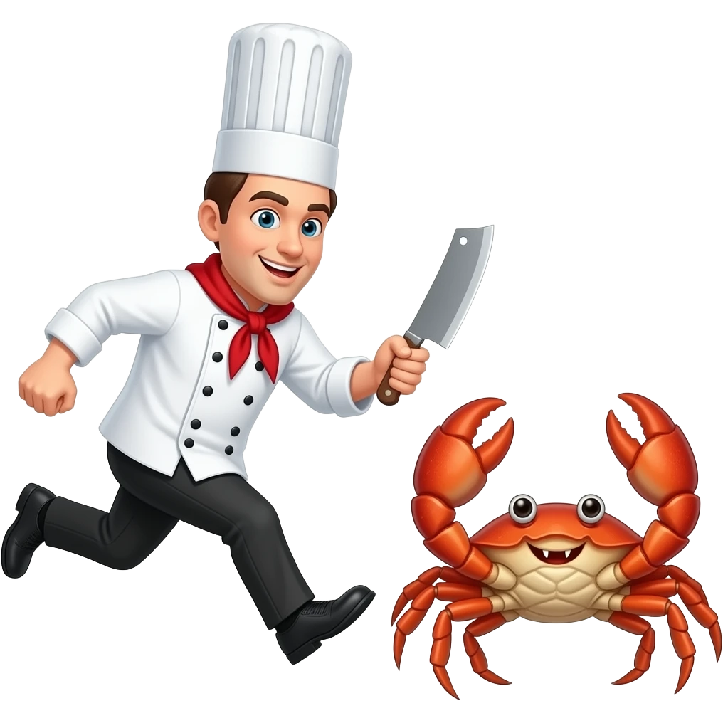 chef Louis holding a cleaver chasing Sebastian the crab emoji