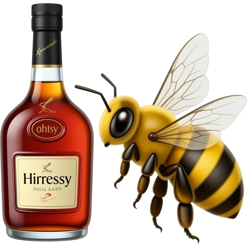 hennessey bottle emoji with a bee emoji next to it emoji