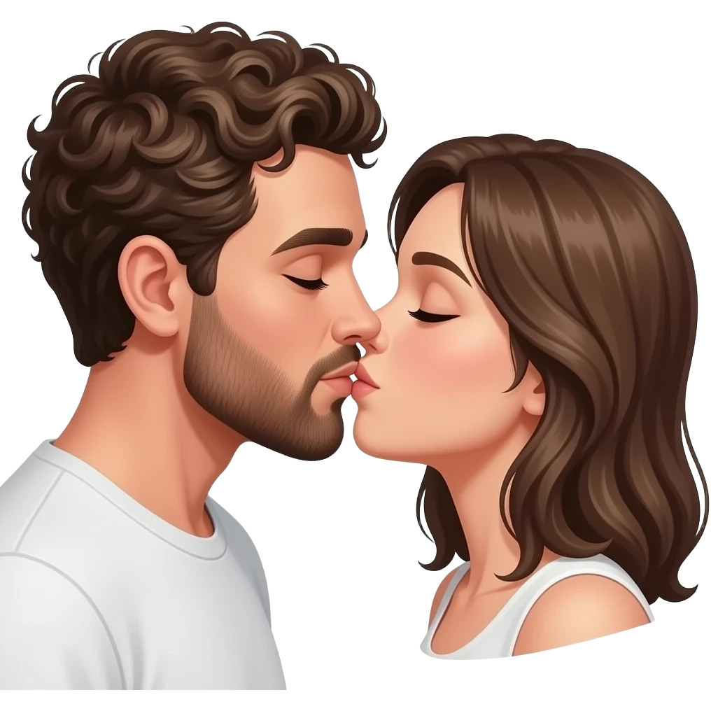 Realistic white man brown super short curly hair with beard kissing passionately realistic white girl brown hair emoji