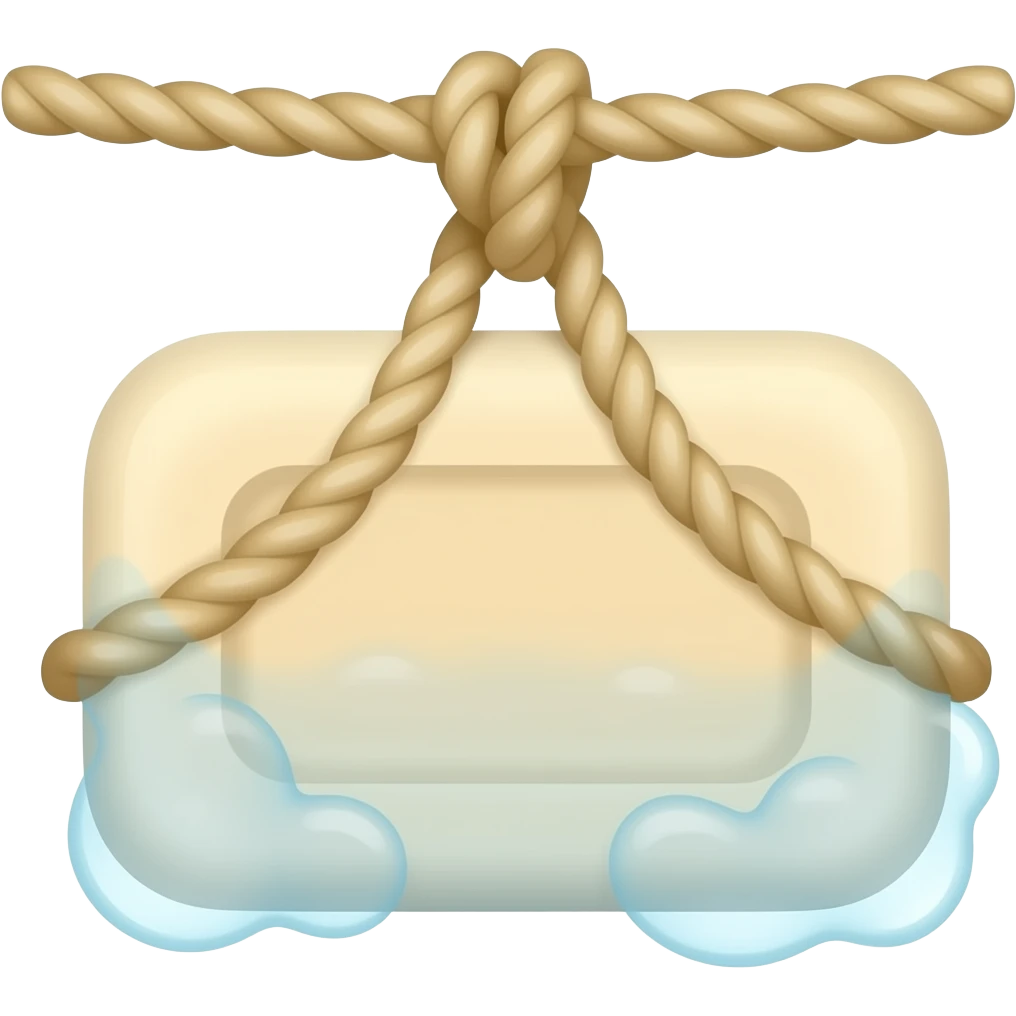bar of soap on a rope hanging down with suds coming off the bottom of the soap emoji