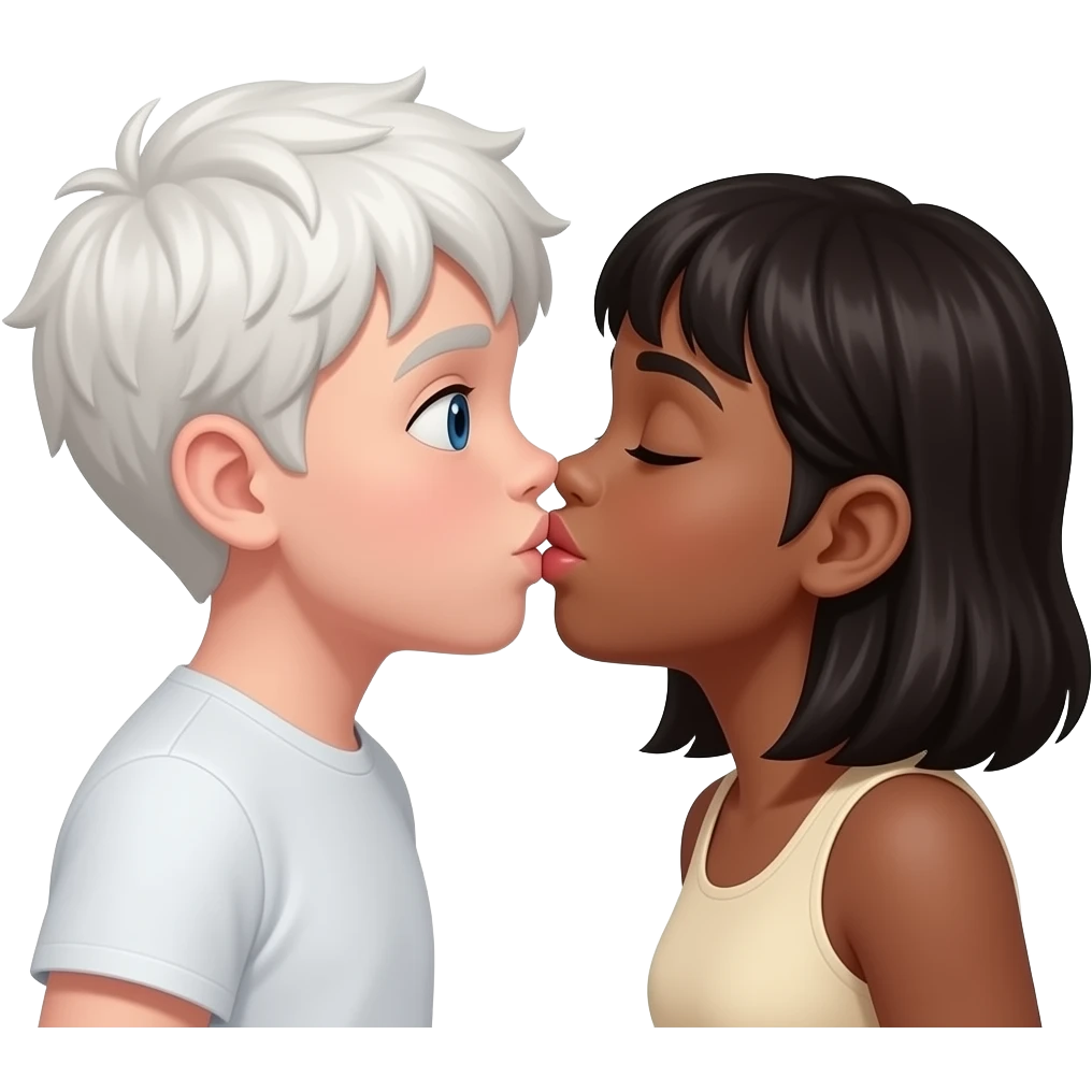 White boy and black girl with fat lips kissing emoji