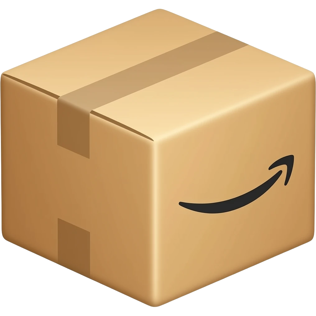 square cardboard box with the amazon logo on the side of it emoji