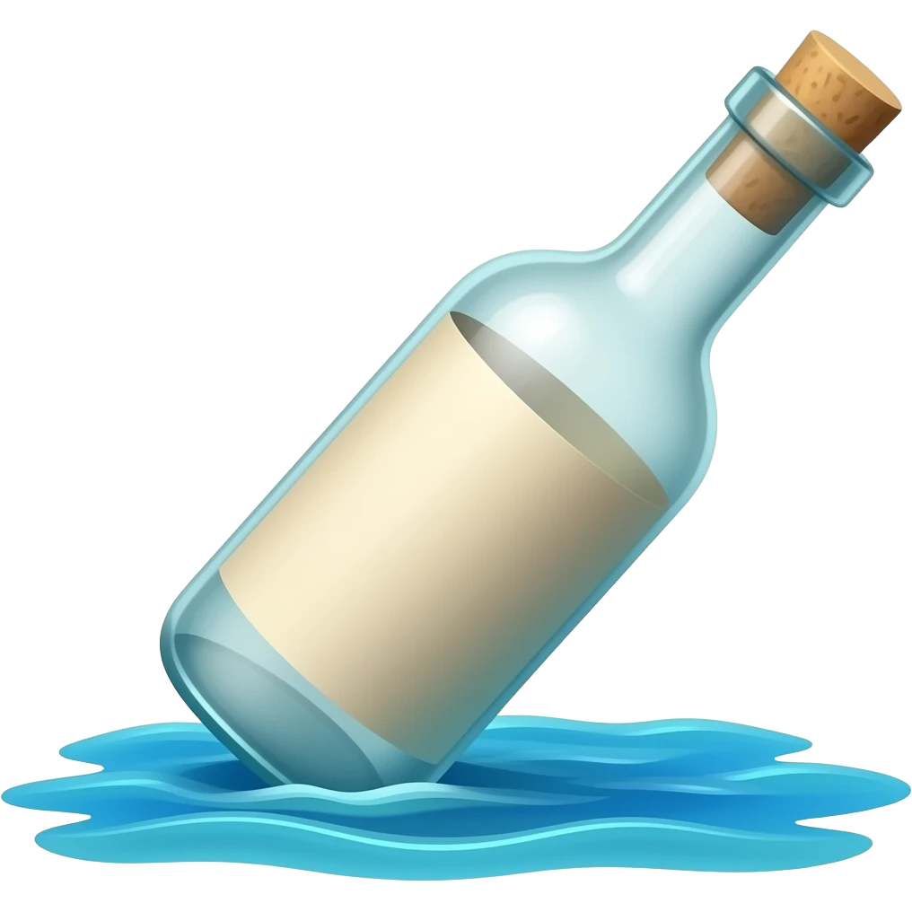message rolled  in a bottle floating at sea emoji