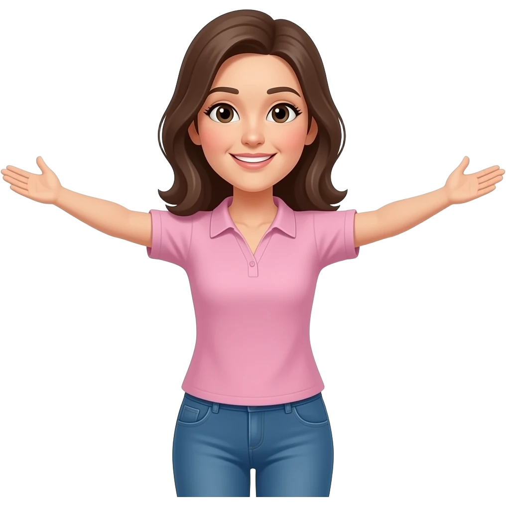 A woman makes a big gesture with her hands, spreading her arms out to the sides emoji