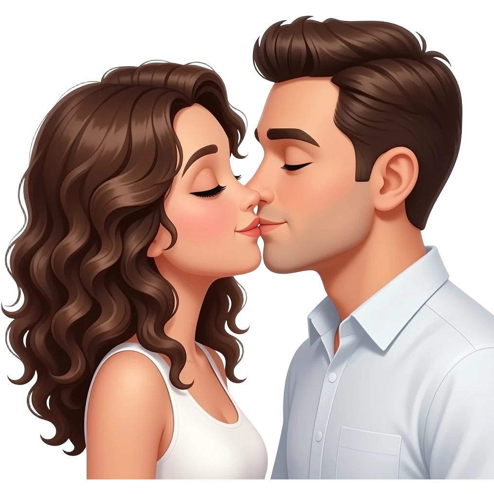 Besos de pareja chica morena con cabello rizado y hombre blanco emoji