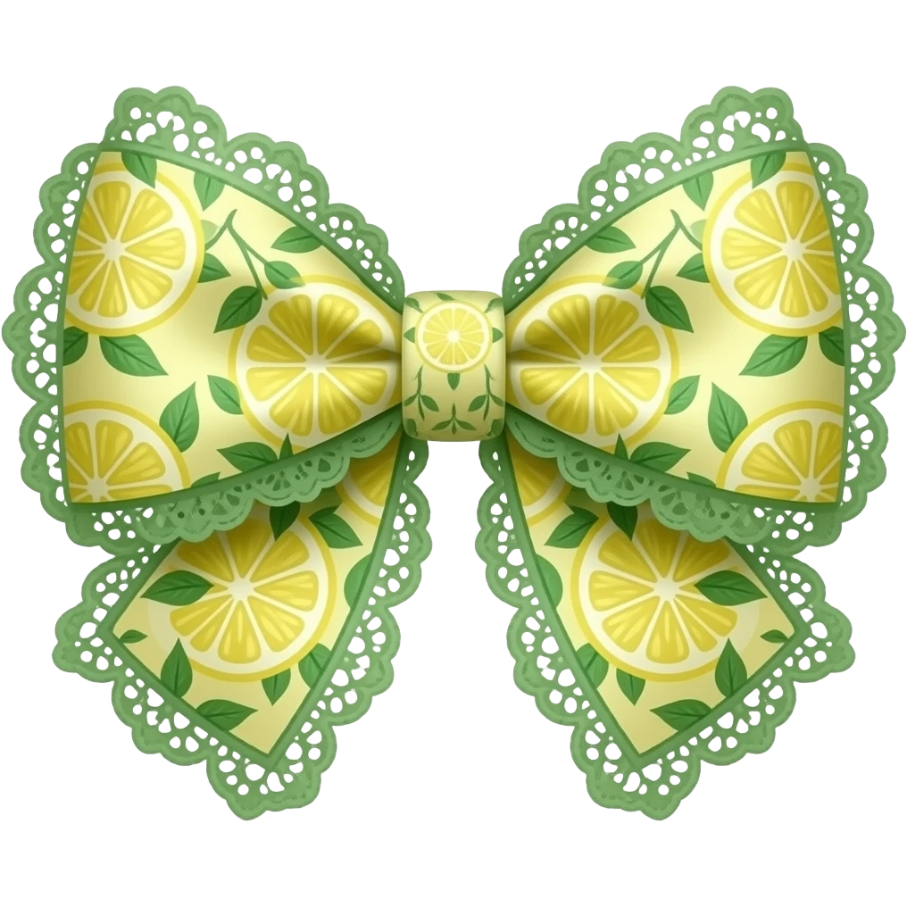 yellow and green with lemon rococo style pattern on bow lace coquette bow emoji