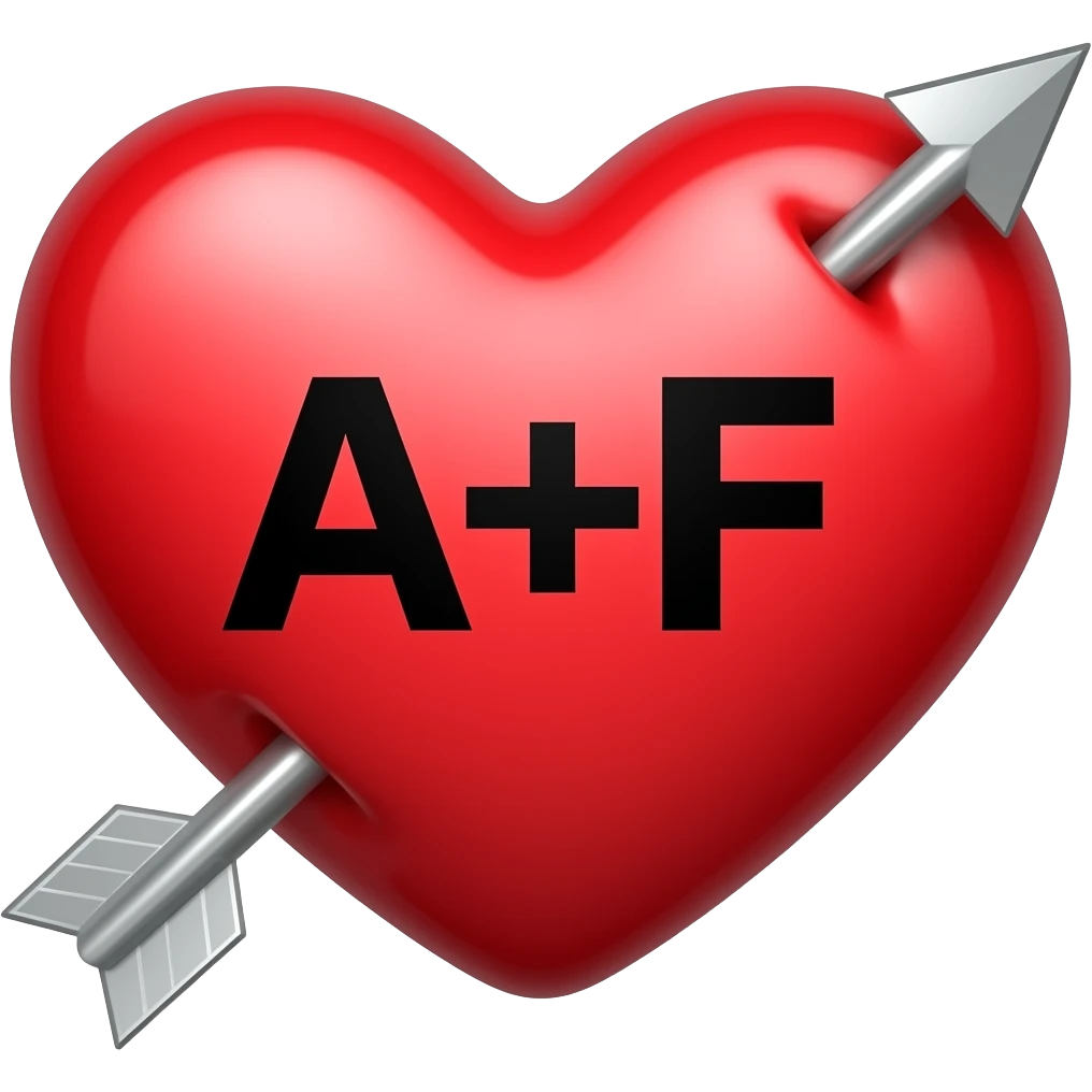 Heart with arrow going through it with “A+F” in the middle of the heart emoji
