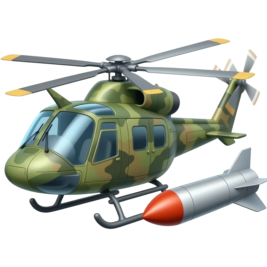 un hélicoptère militaire suivi par un missile emoji