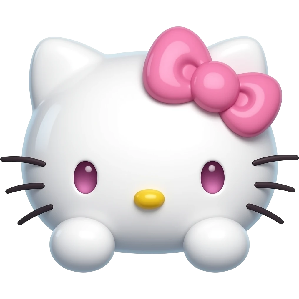 Glowing glossy 3d Hello Kitty head with two front paws with pink eyes ...