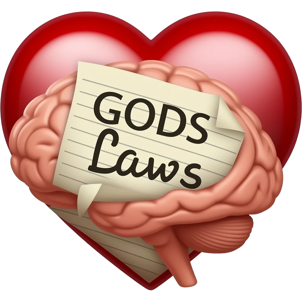 A heart next to A brain with a paper inside that says GODS Laws emoji