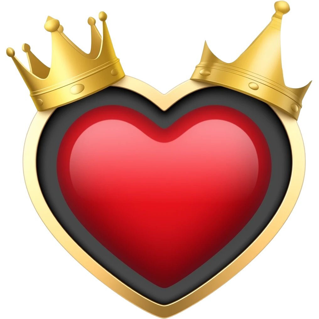 red and black heart with a gold crown on it emoji