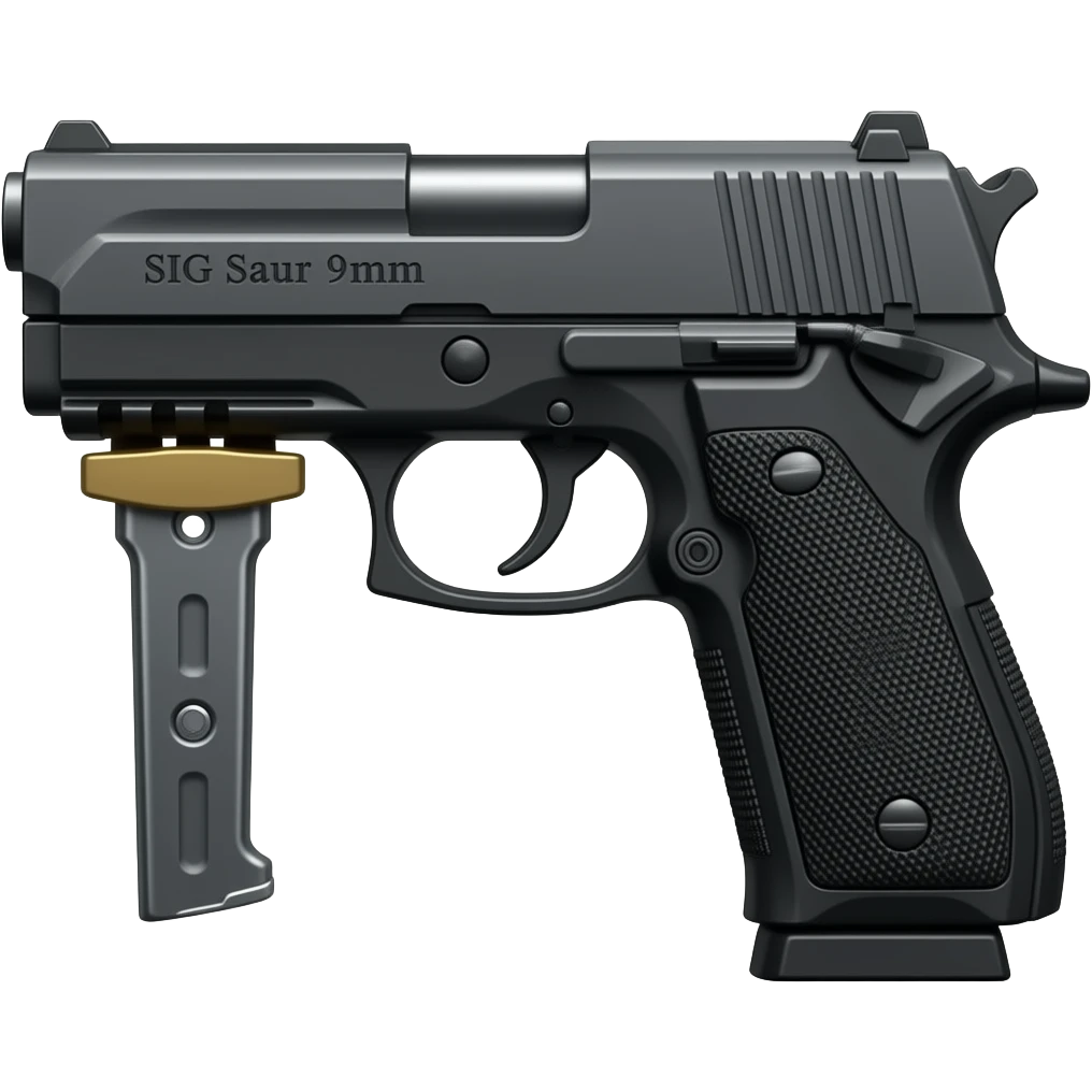 Make the sig saur 9mm pistol and add the name "Sig Saur 9mm" on the barrel . Make the name darker.  Make a 50-round barrel clip hanging below the gun grip emoji