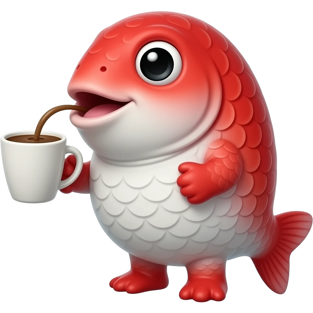 Czerwono biała rybka pije kawe emoji