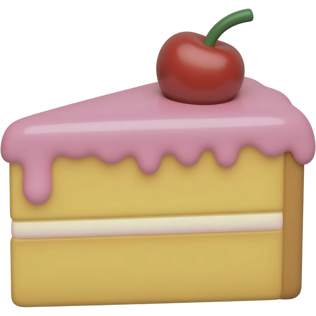 Create high-quality glossy emojis with a vibrant modern style.Make the emojis look premium, shiny, and eye-catching with bright highlights, smooth gradients, soft reflections, and glowing details. cake emoji emoji