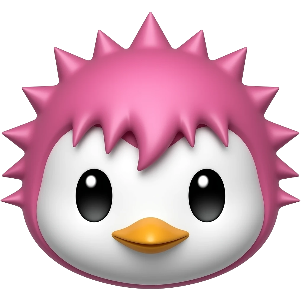 pink spiky haired penguin with , just face emoji