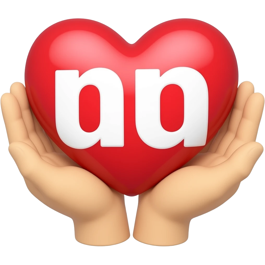 A two hand heart that actually has a heart that is red inside of it and the word mushin reversed out in white emoji