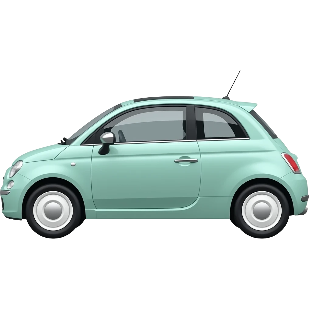 mint green fiat 500 twinair white vintage wheelcovers white mirrors total sideview emoji