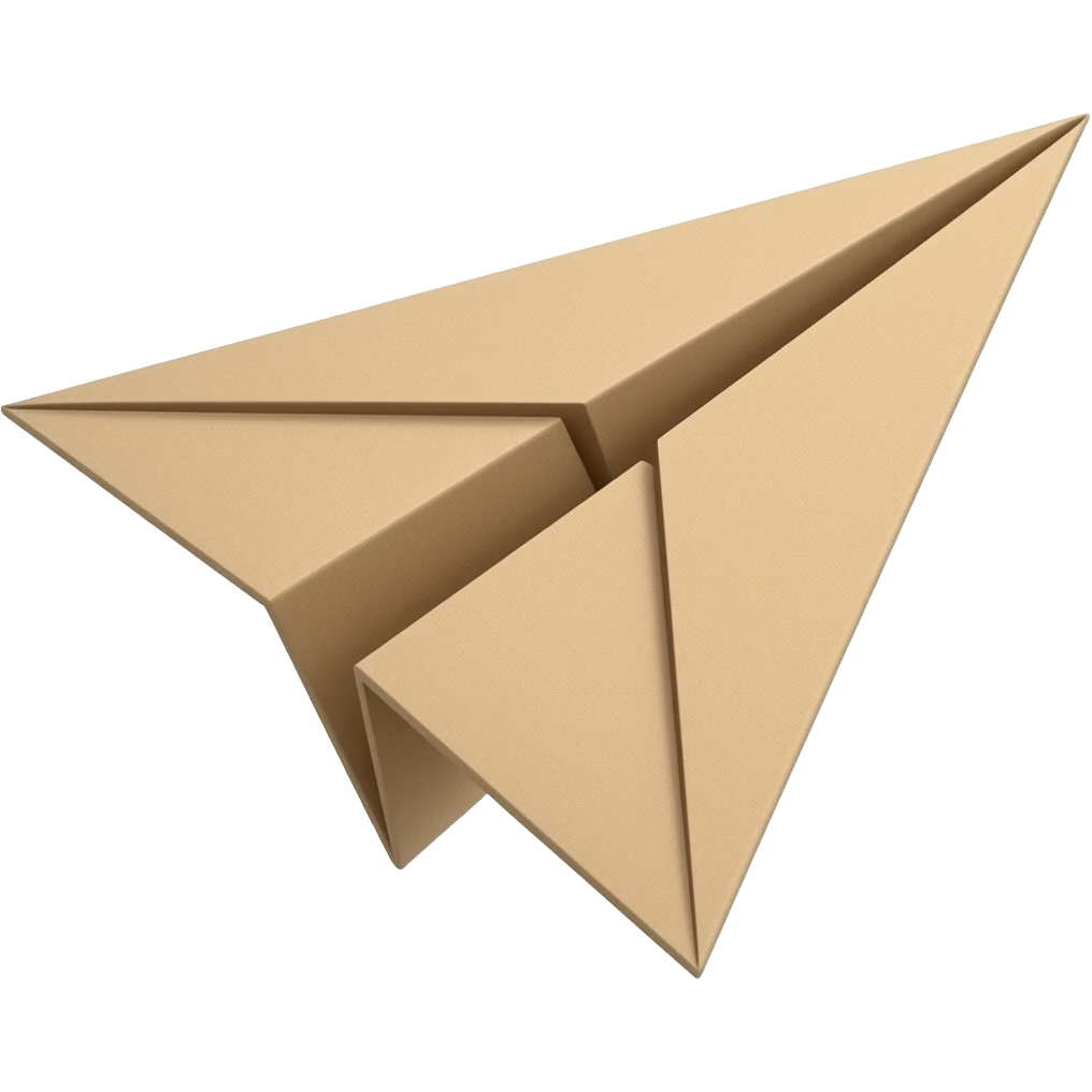 3D render of Paper Airplane made entirely of folded origami paper, sharp creases, cardboard texture, matte finish, visible paper grain emoji