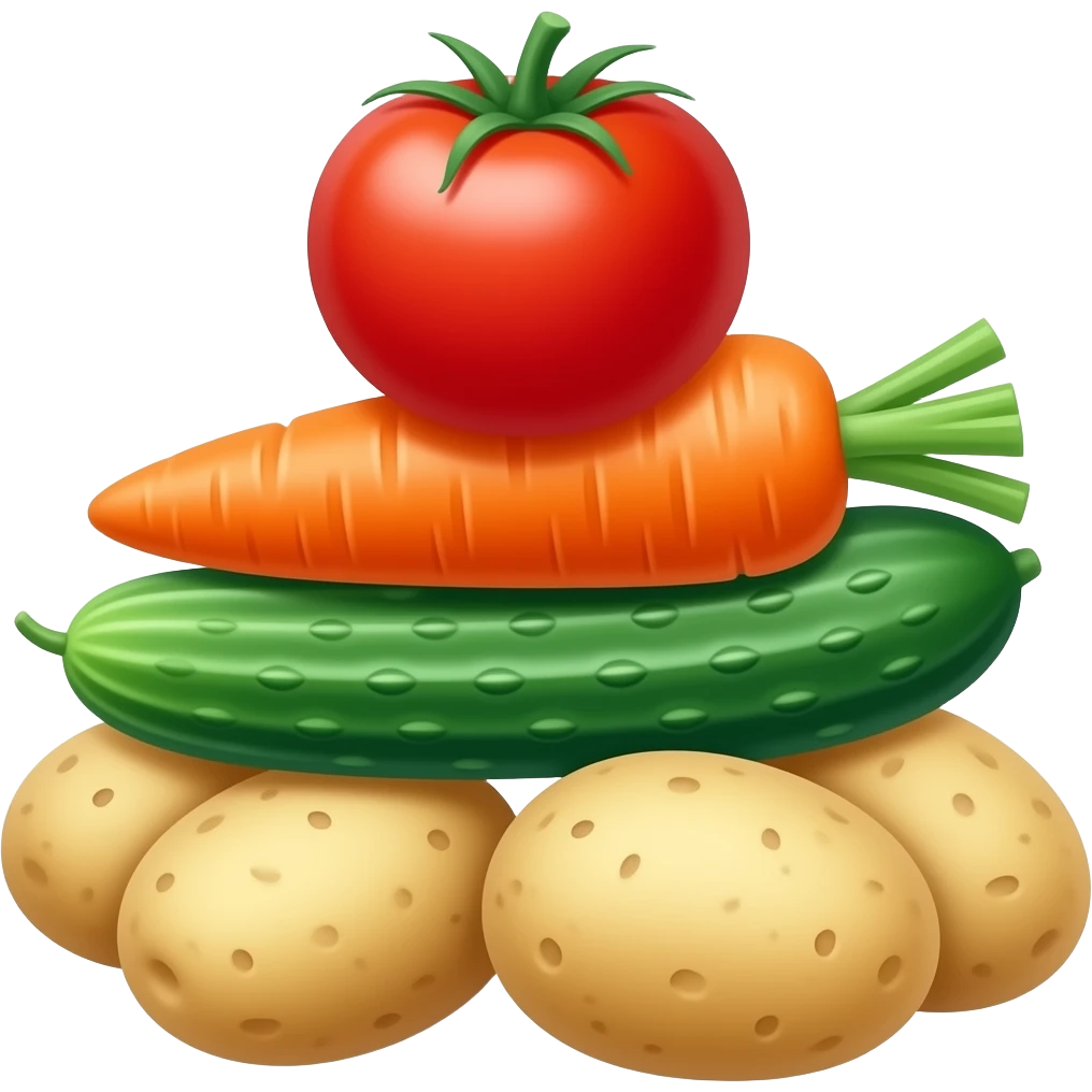 Tomate, cenoura, pepino, batatas empilhados emoji