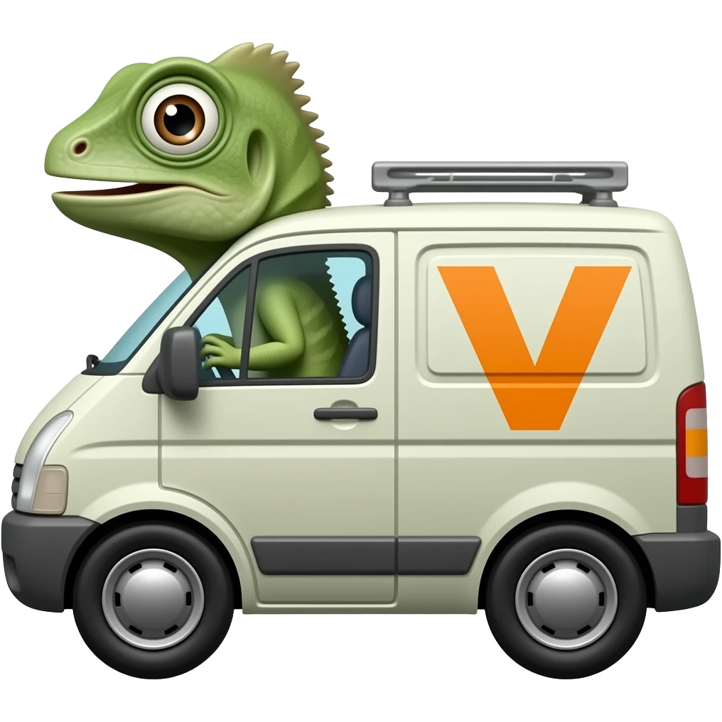 Varanus driving a van letter v emoji