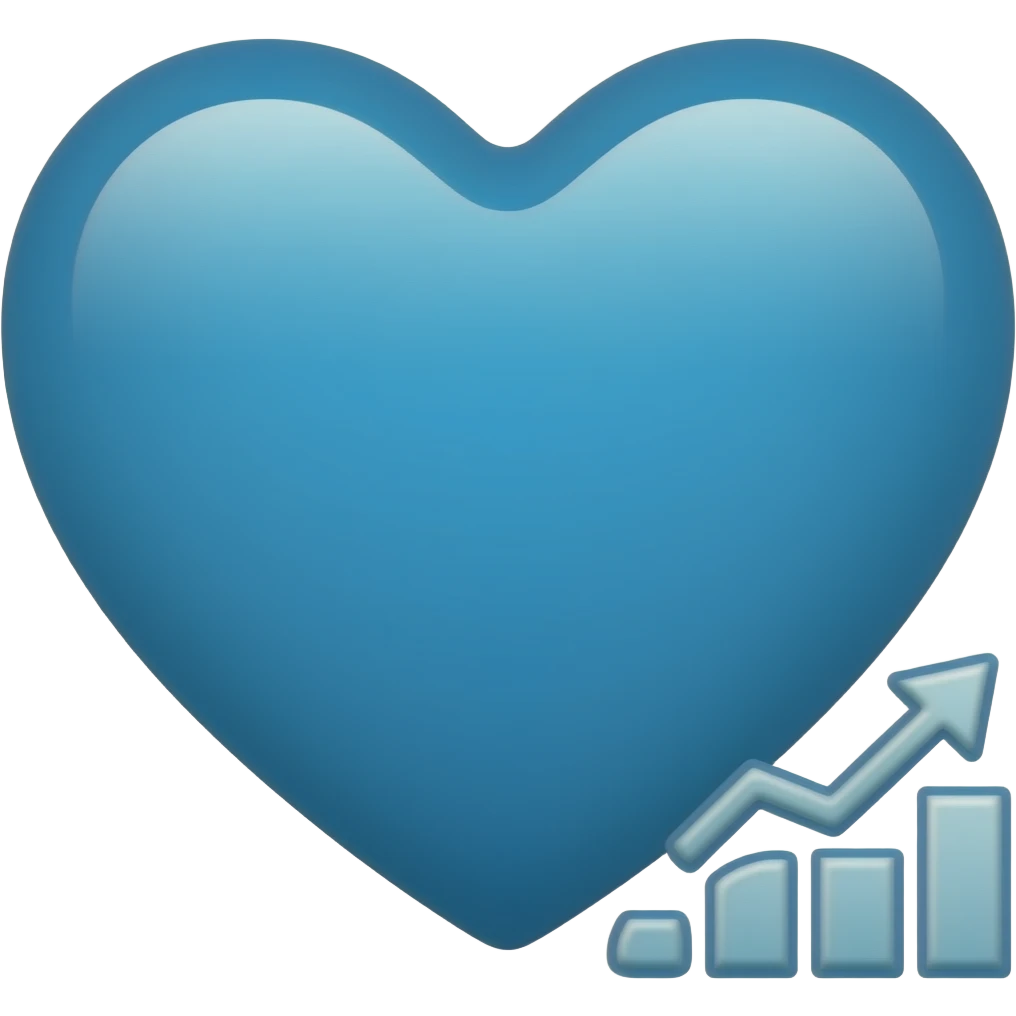 a whole blue heart next to a small growing chart in the form of an arrow emoji