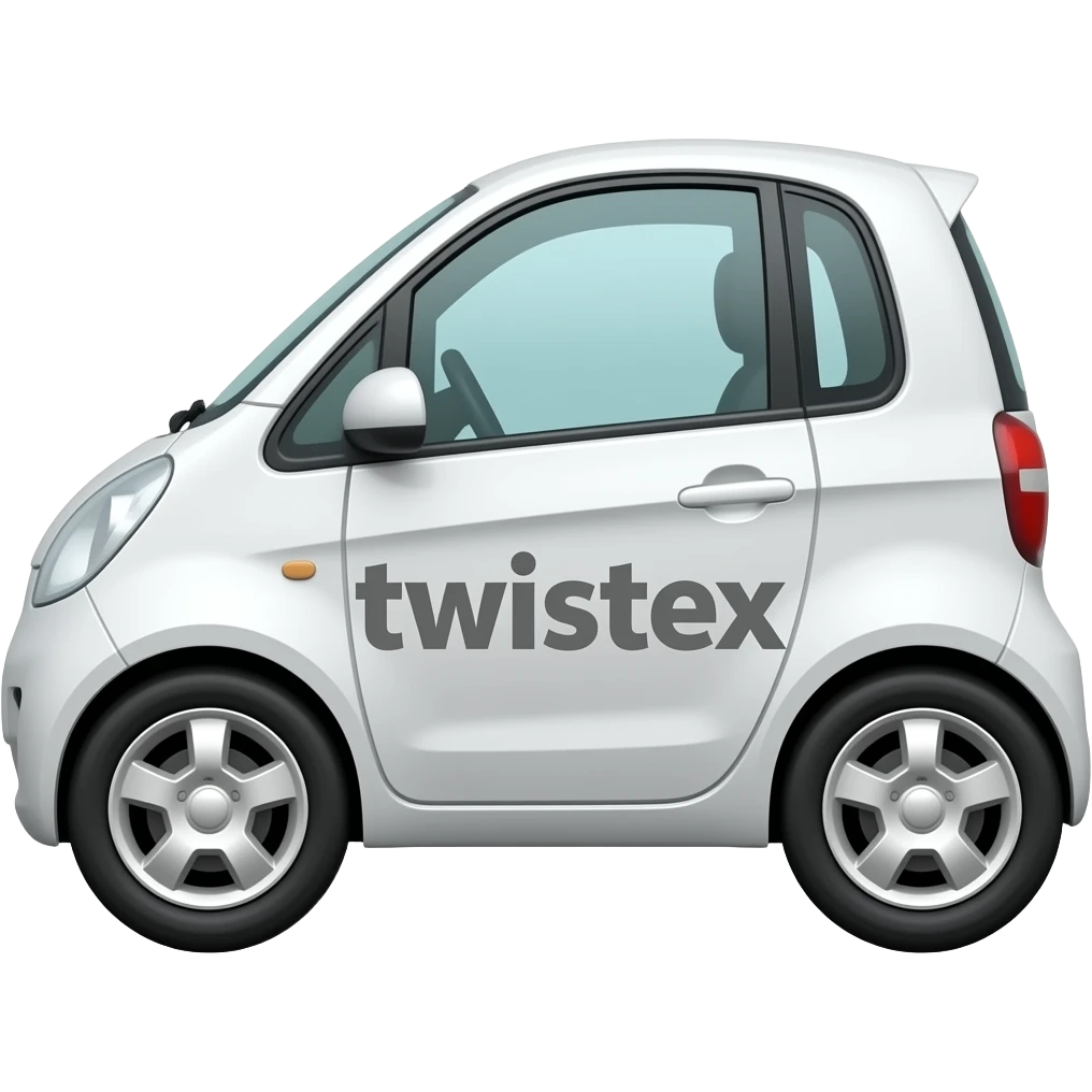 White car with a text saying twistex in gray on the side emoji