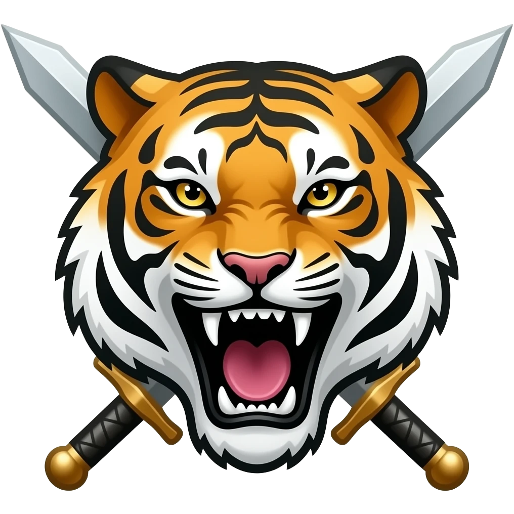 A logo with tiger roaring at the centre and two swords are on the side emoji
