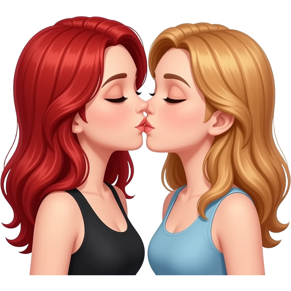 👩‍❤️‍💋‍👩 as a redhead and someone with red-blonde hair emoji