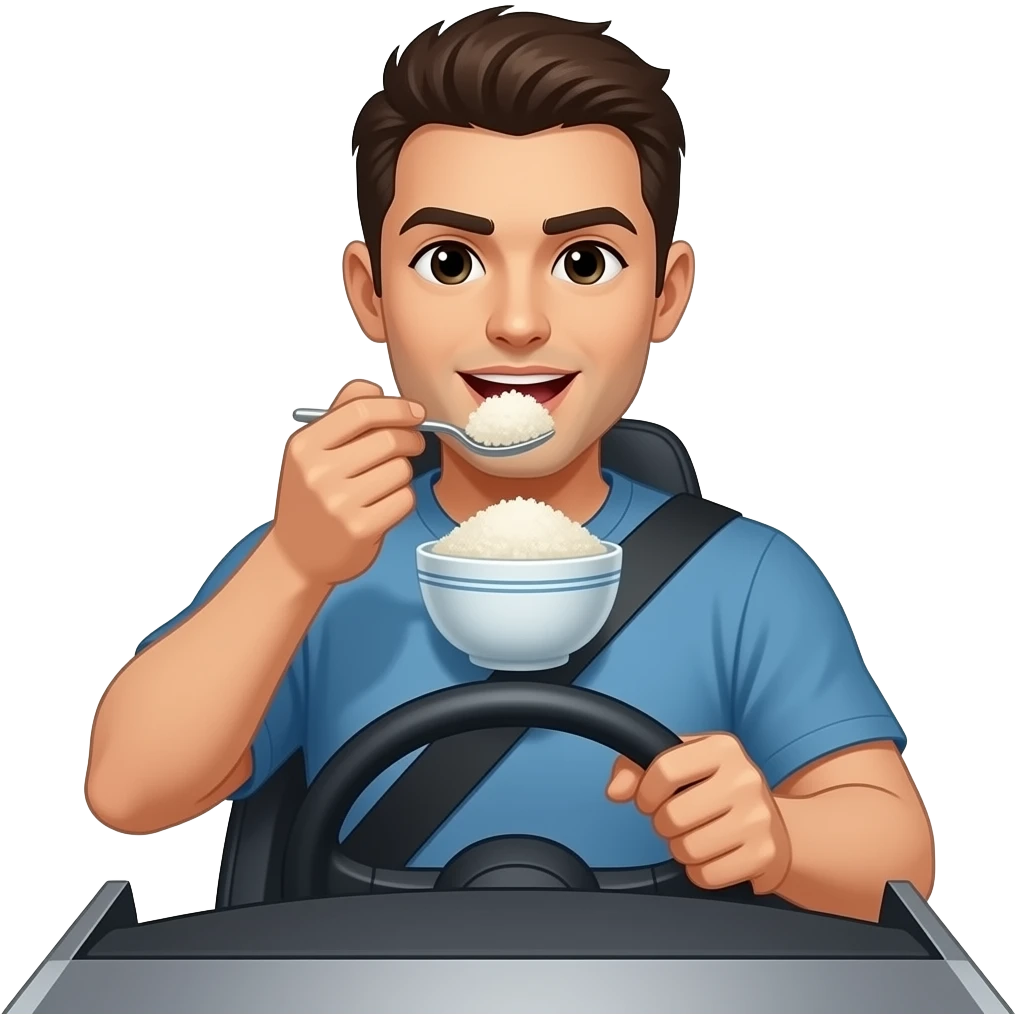 A person eating rice and driving a Tesla cyber truck emoji