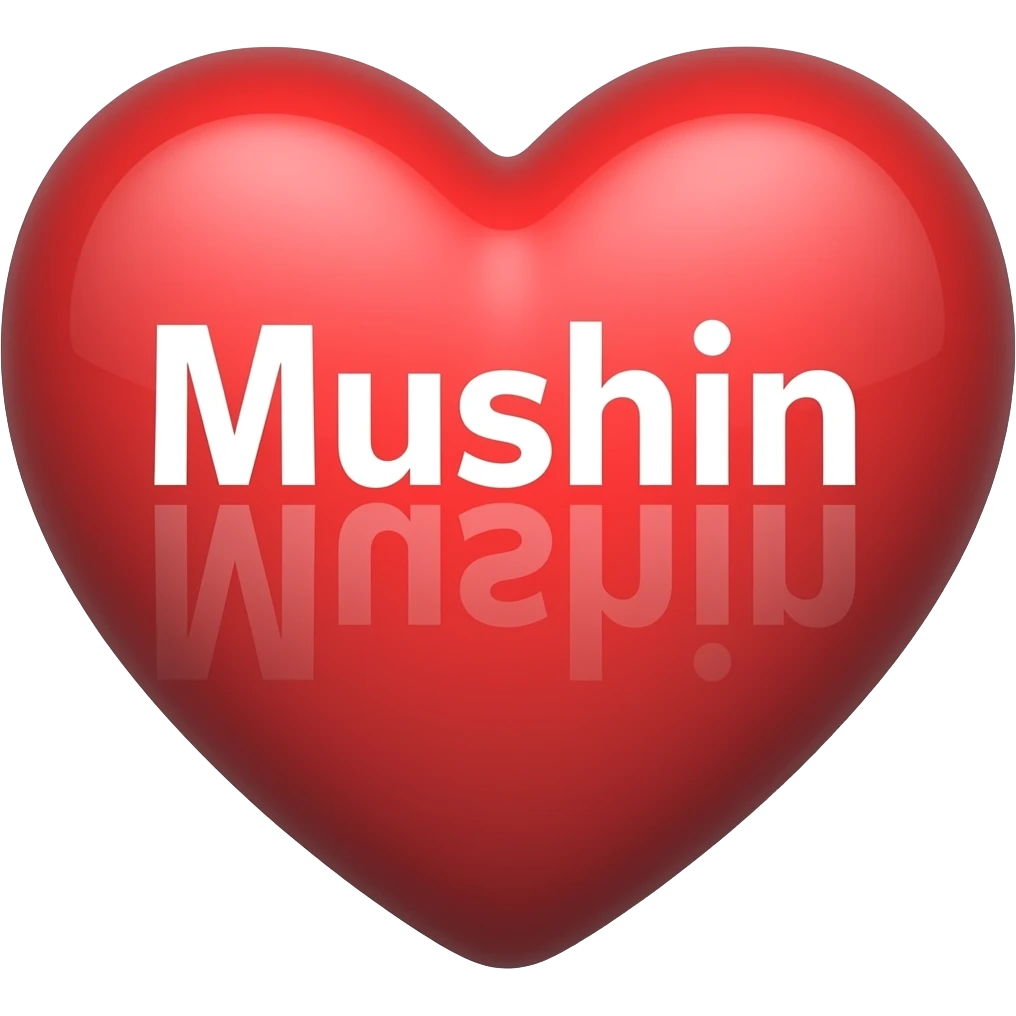 heart that is red ithe word Mushin reversed out in white emoji