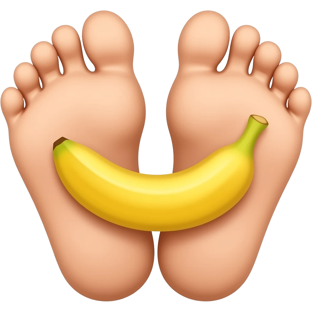 Soles of feet taxing eachother with a banana in betwen them emoji