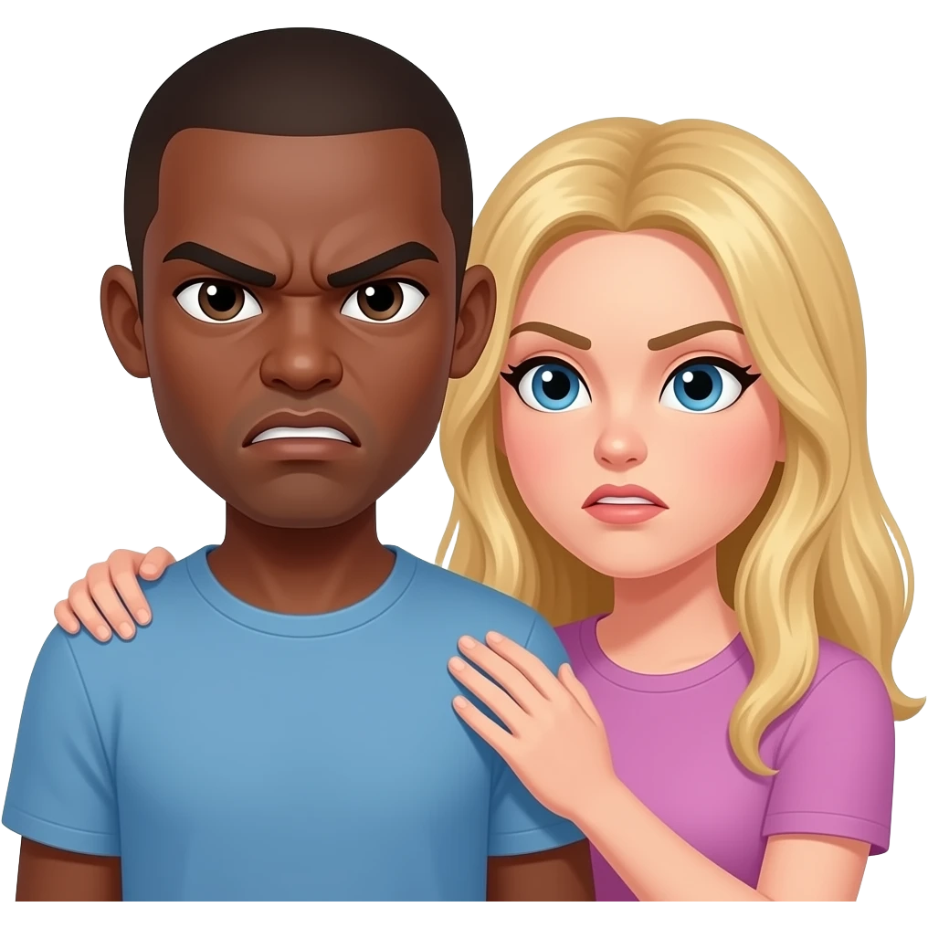 Black man with shaved head angry blonde girlfriend consoles him emoji ...