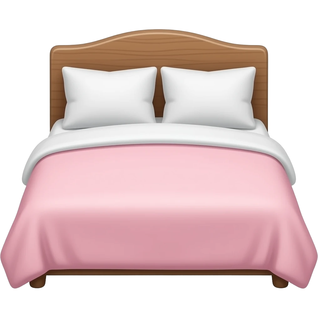 cozy bed front view and light pink, color and white pillows emoji