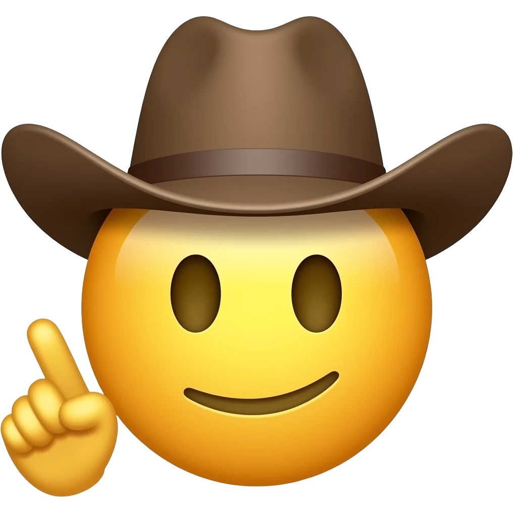 Make a regular yellow emoji with a cowboy hat this his hand tipping hat gesture emoji