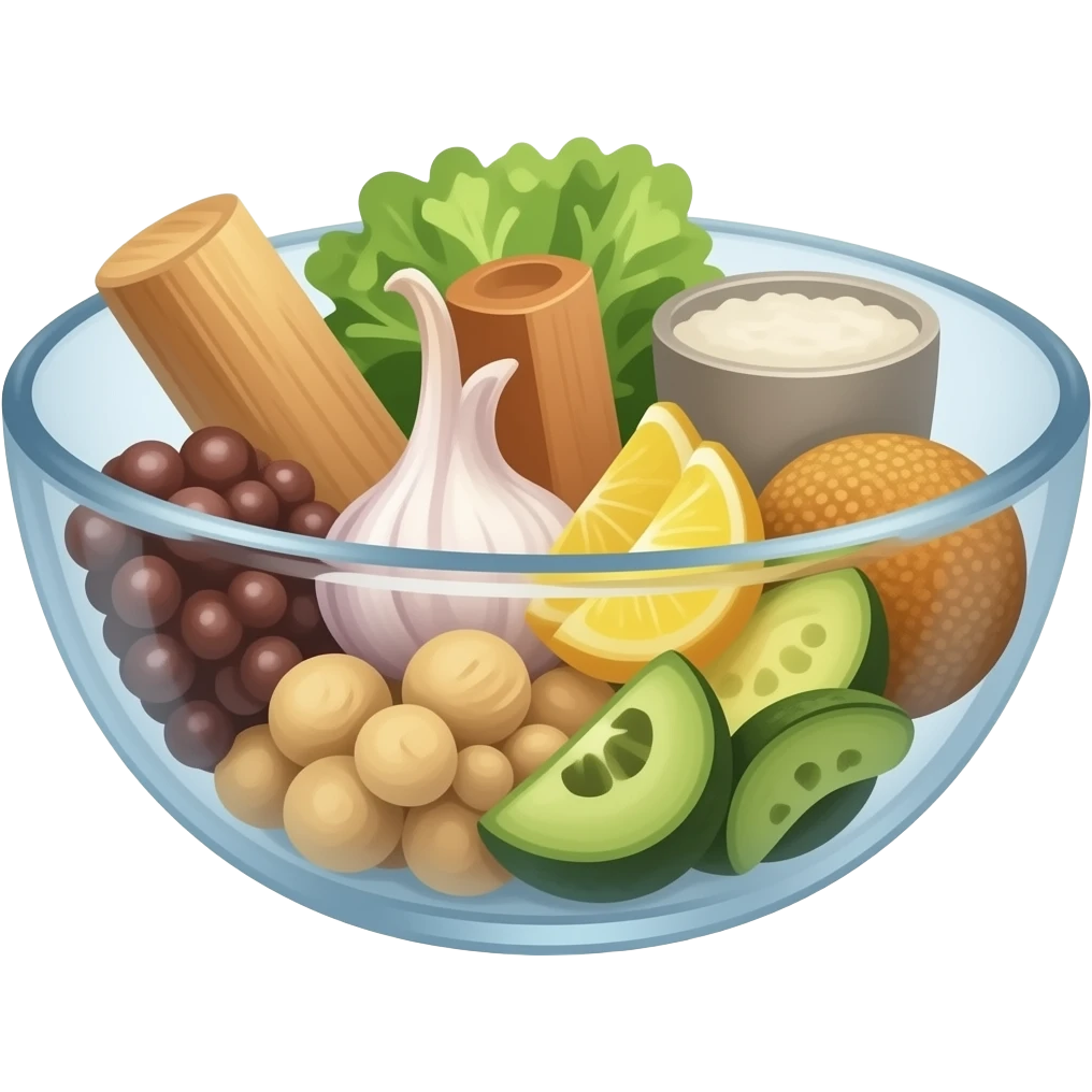 ingredients used in kitcher for meal in a glass bowl emoji