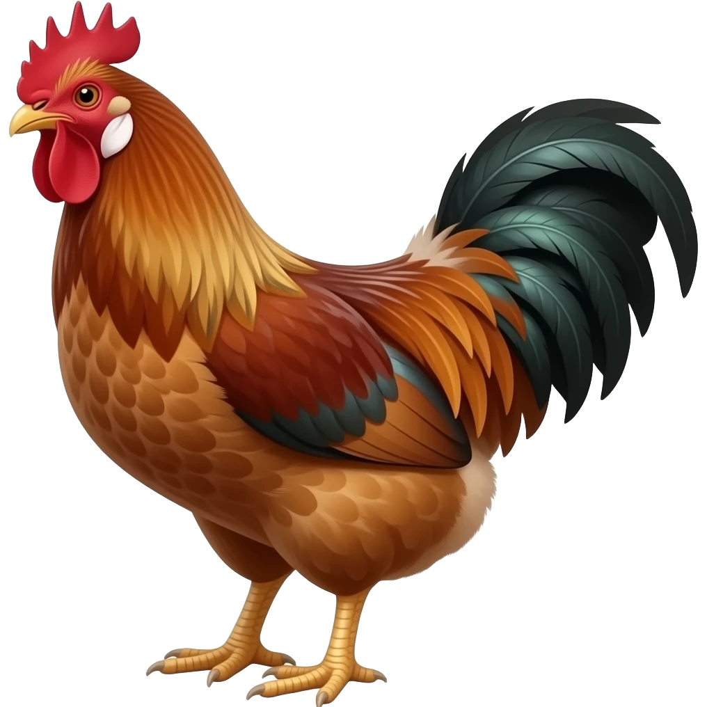 Rhode Island Red chicken with black tail feathers emoji