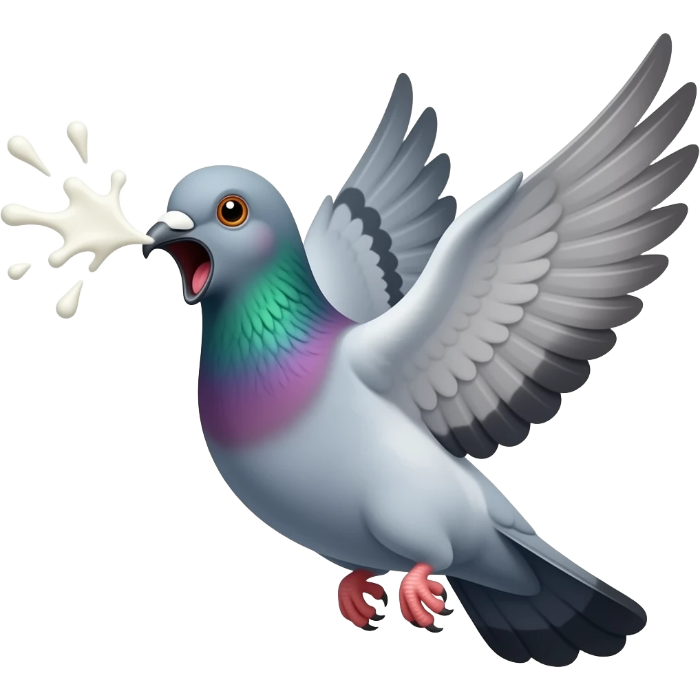 Pigeon screaming in air and he is poured with milk emoji