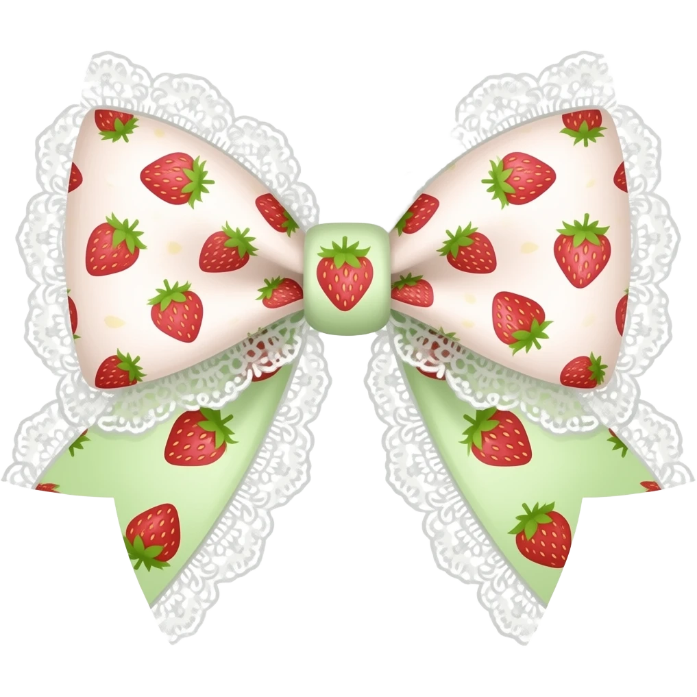 pattern strawberry light pink & light green on bow lace coquette bow emoji