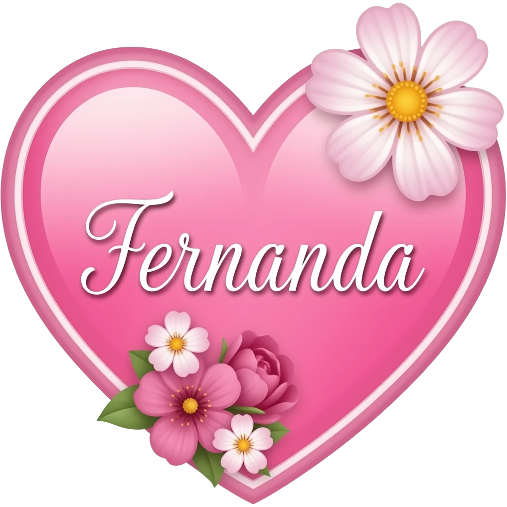 Coração cor pink com flores no meio o nome Fernanda letra linda emoji