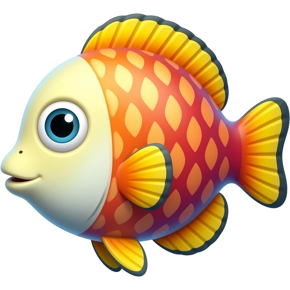 Create high-quality glossy emojis with a vibrant modern style.Make the emojis look premium, shiny, and eye-catching with bright highlights, smooth gradients, soft reflections, and glowing details. cartoon fish emoji emoji