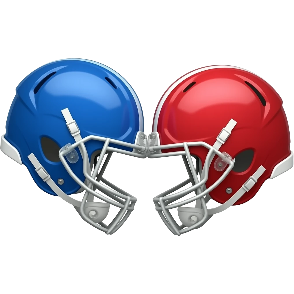 Head to head where 2 football helmets are facing one another and touching foreheads, helmets should be different colors emoji