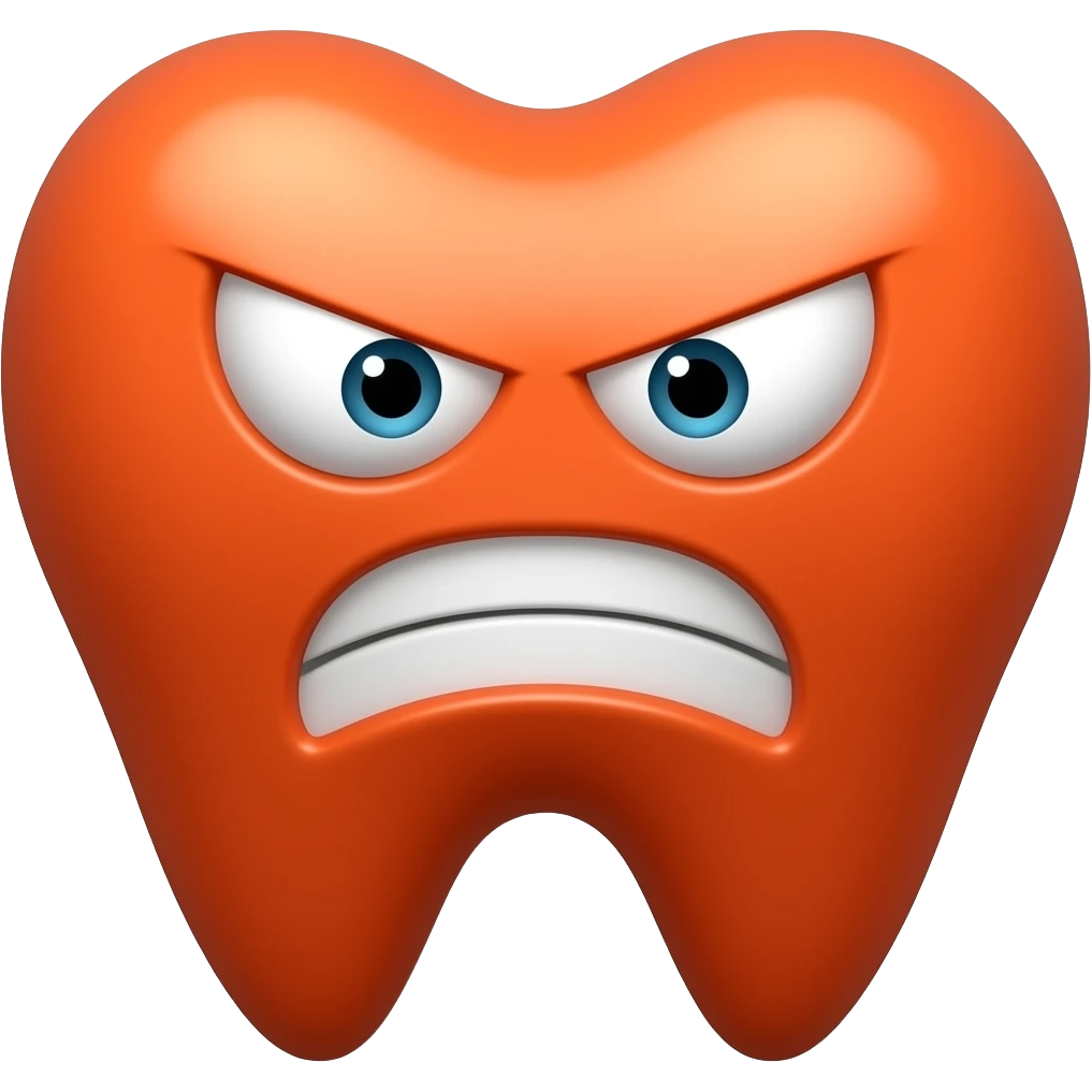 Angry red-orange tooth emoji